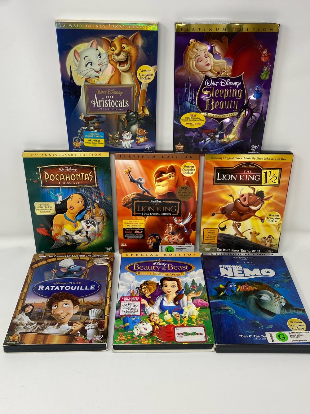 Disney DVD Lot of 8 with Slipcovers Sleeping Beauty Lion King 1 1/2 Pocahontas
